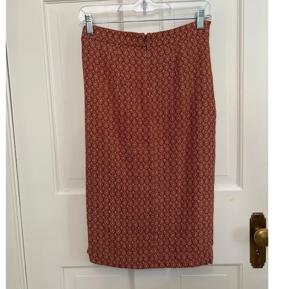 Ann Taylor Sarong Style Wrap Midi Skirt Rust Orange Print Knot Waist Women's 2P - Picture 2 of 11